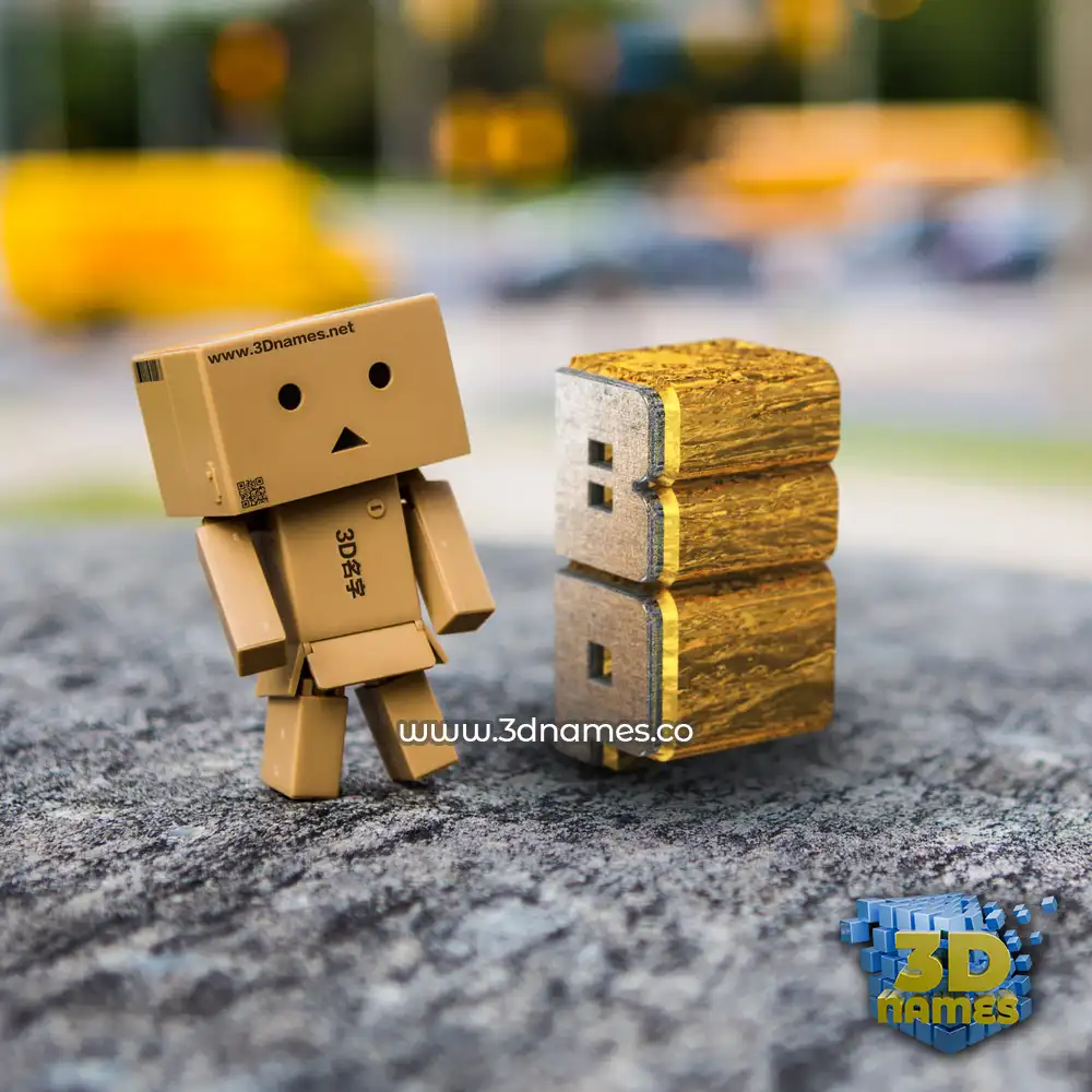 b p in Hello Danbo style - 3D name wallpaper