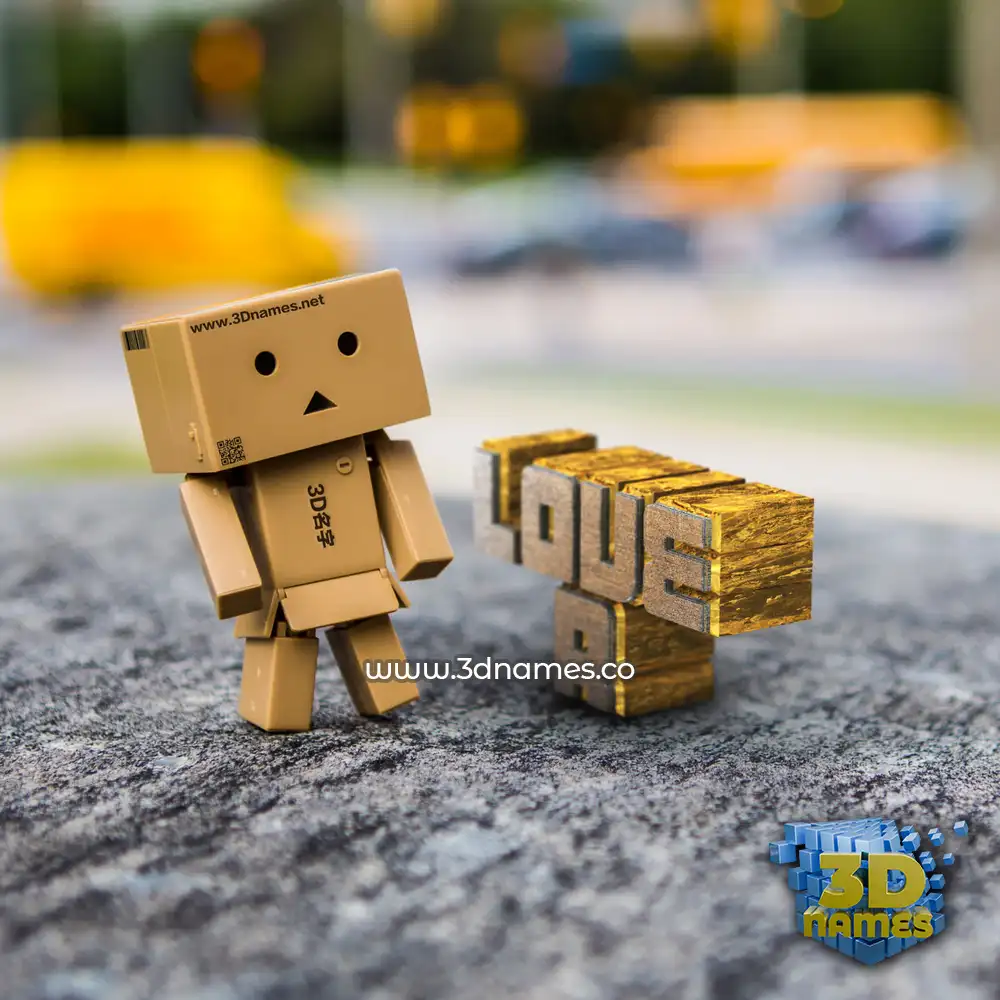 love r in Hello Danbo style - 3D name wallpaper