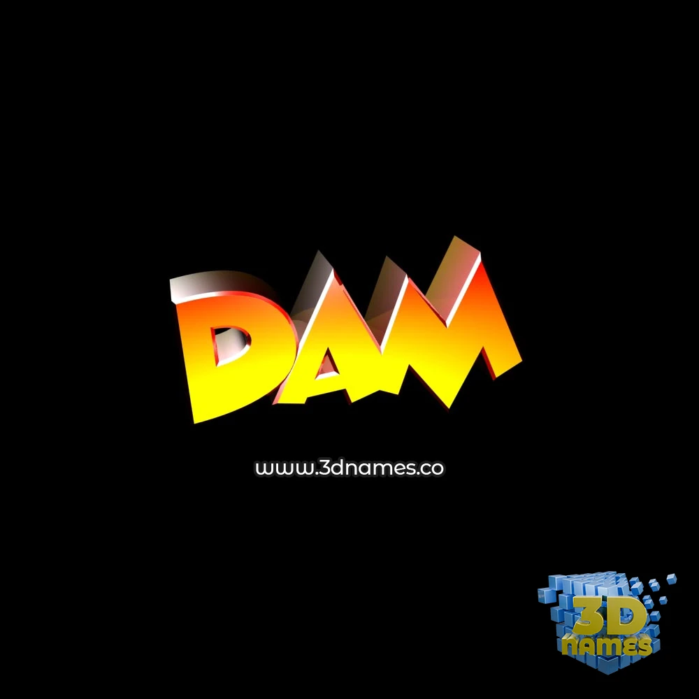 dam in Black Background style - 3D name wallpaper