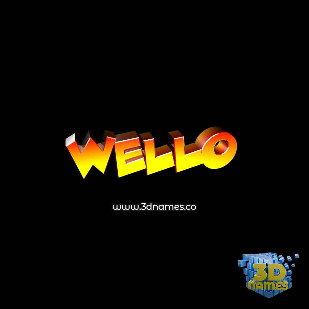 wello in Black Background style - 3D name wallpaper