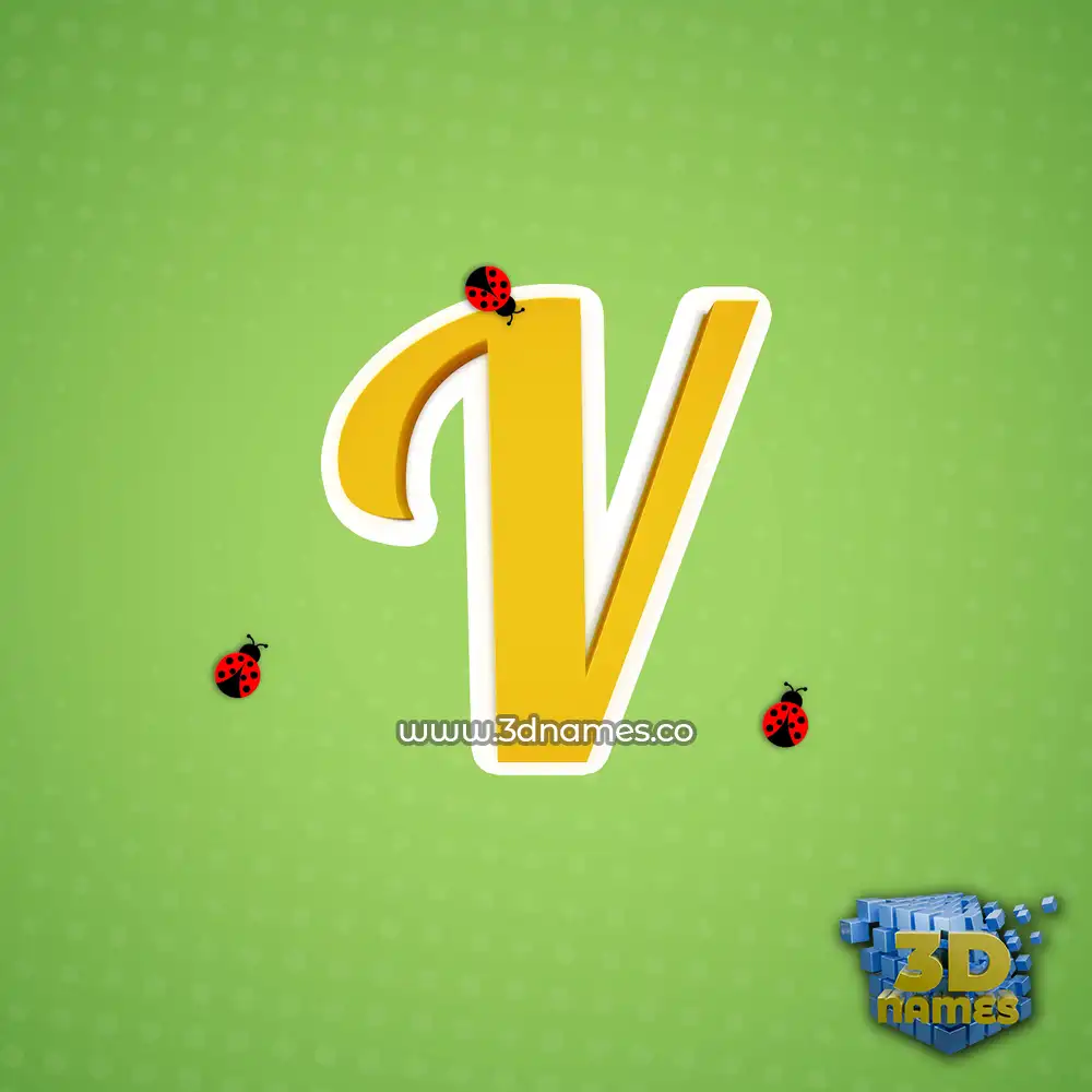 v in Ladybugs style - 3D name wallpaper