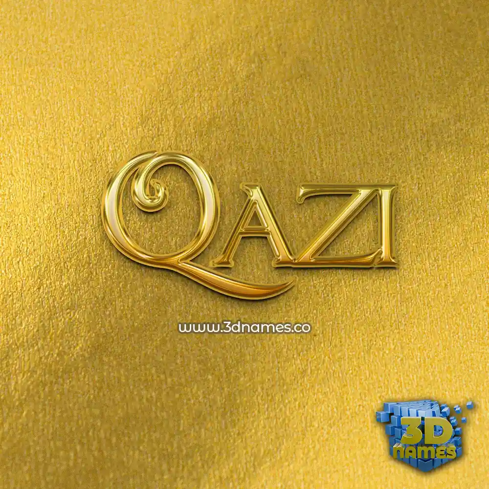 qazi in All Gold style - 3D name wallpaper