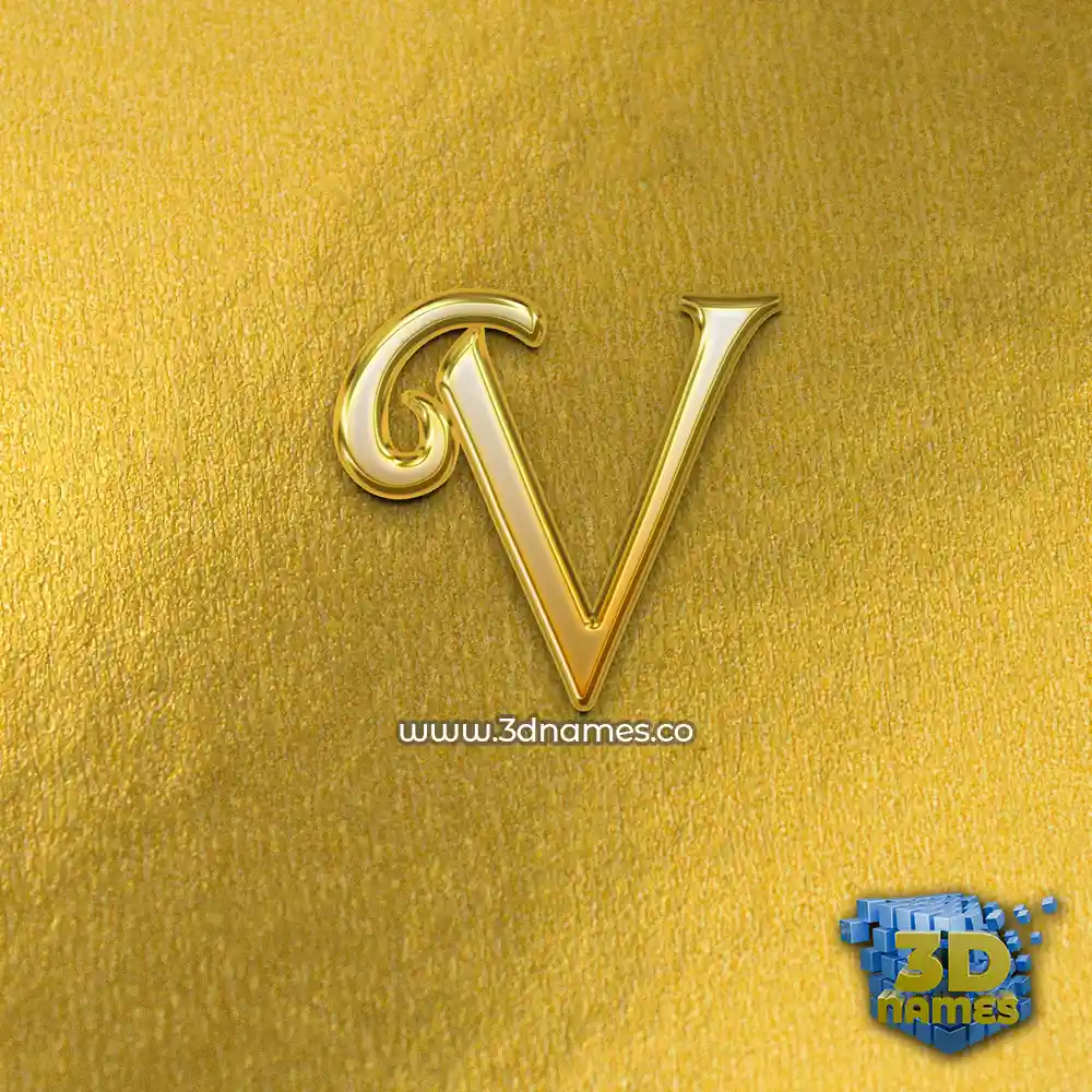 v in All Gold style - 3D name wallpaper