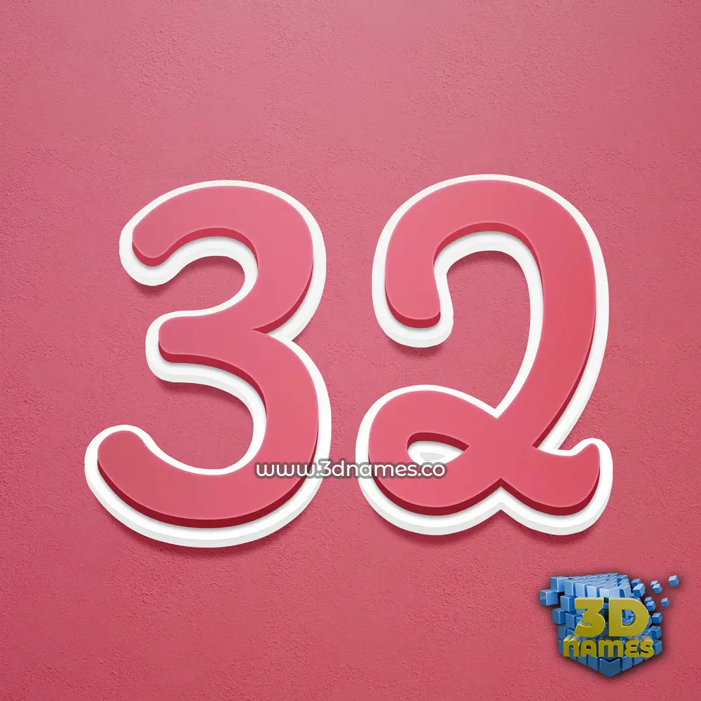 32 in Red Scribble style - 3D name wallpaper
