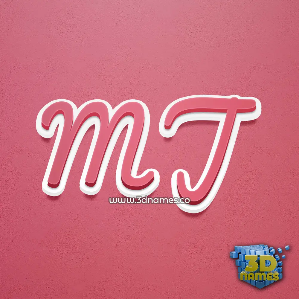 m j in Red Scribble style - 3D name wallpaper