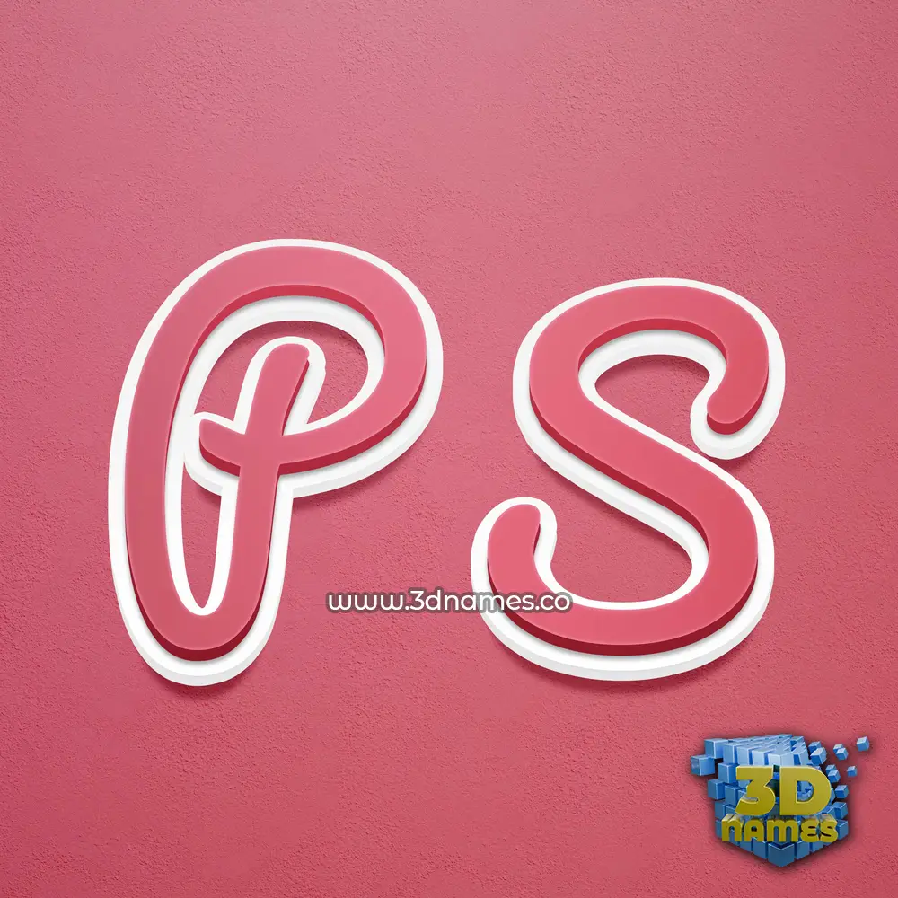 p s in Red Scribble style - 3D name wallpaper