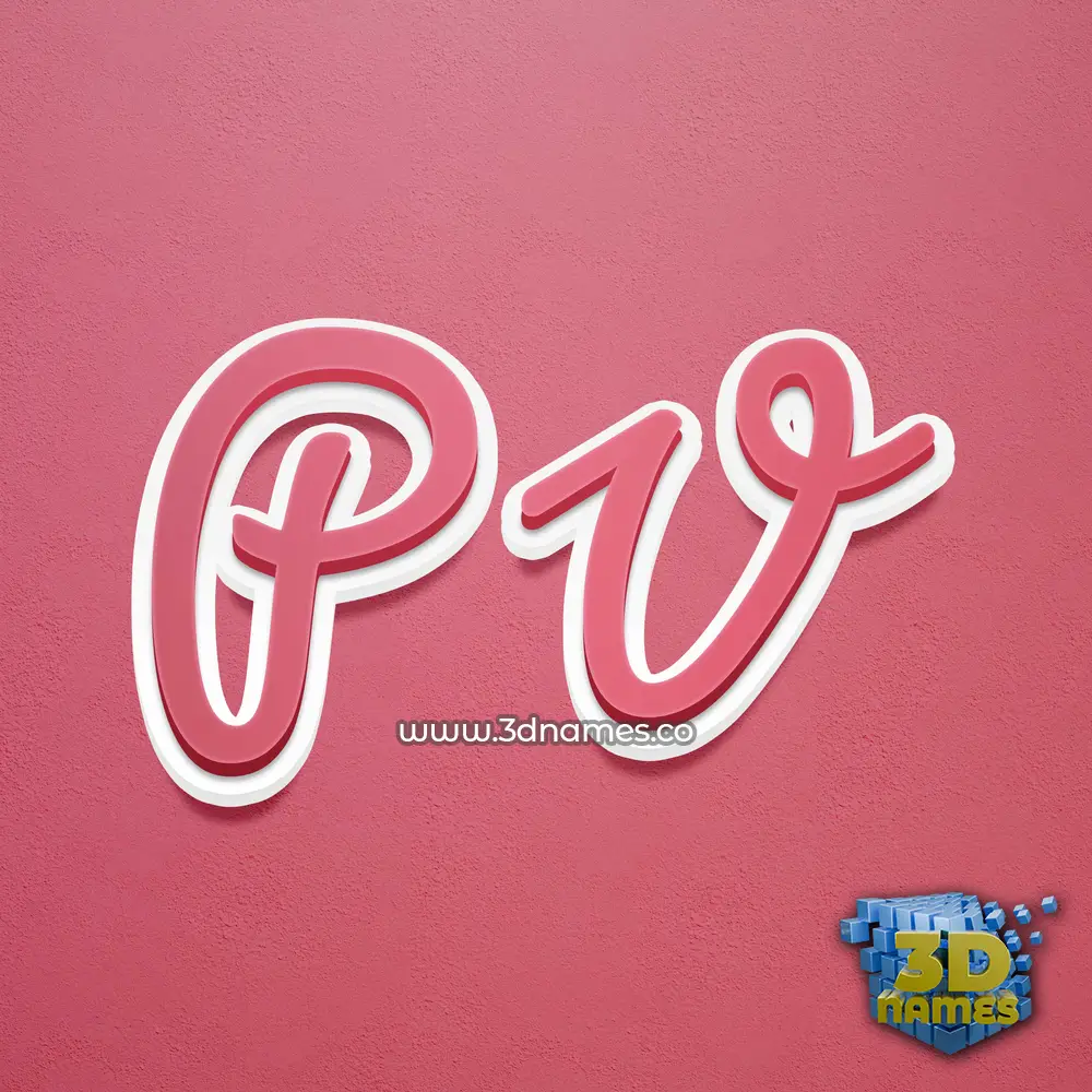 p v in Red Scribble style - 3D name wallpaper