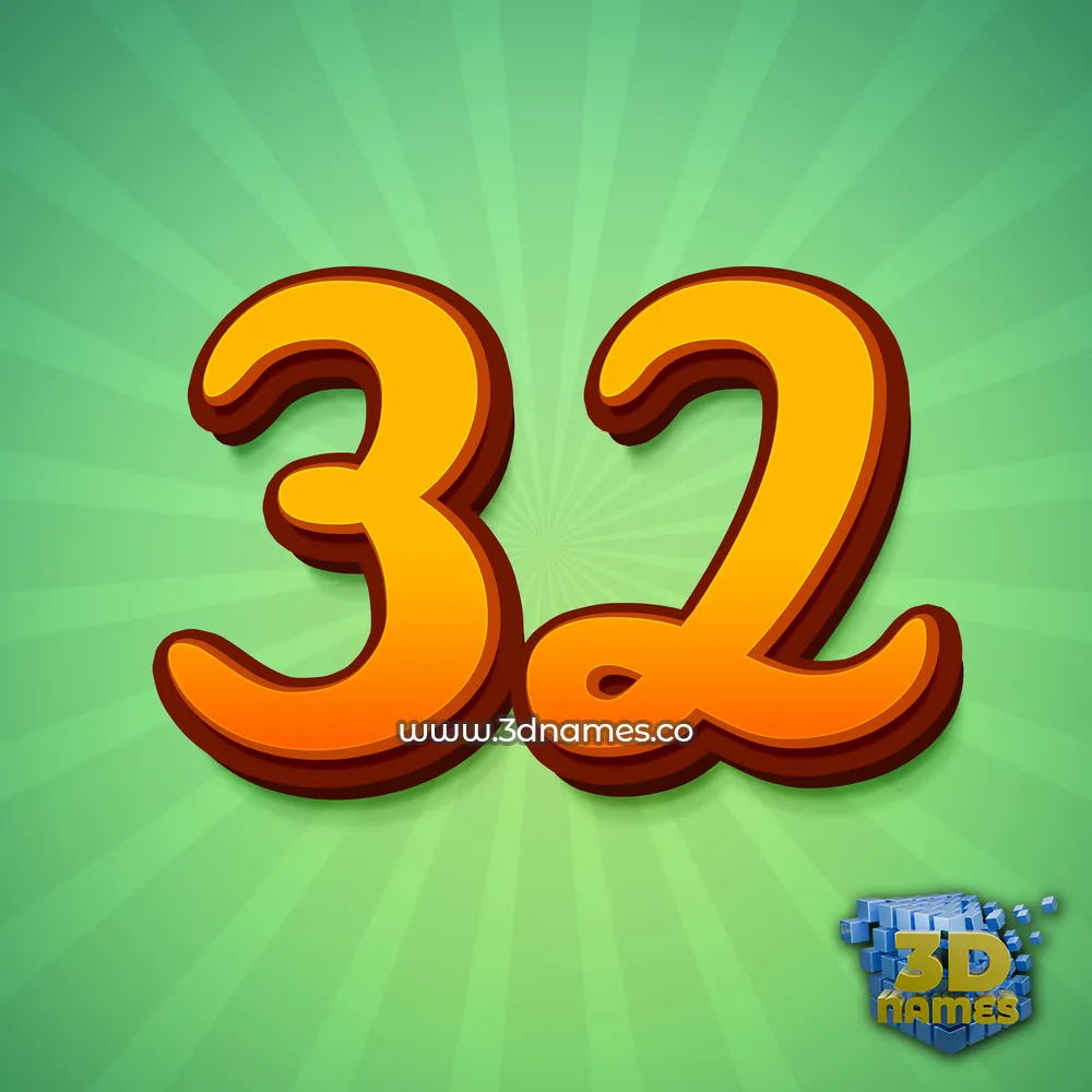 32 in Green Rays style - 3D name wallpaper