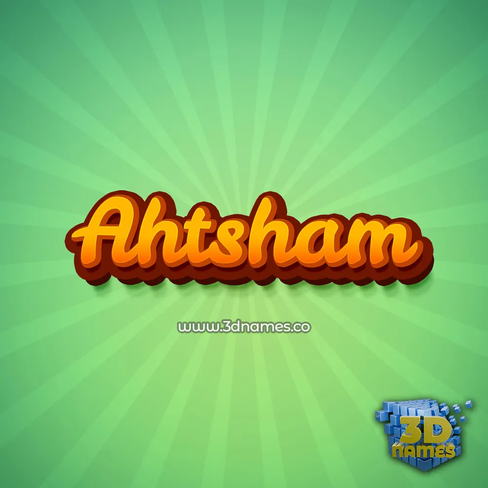 ahtsham in Green Rays style - 3D name wallpaper
