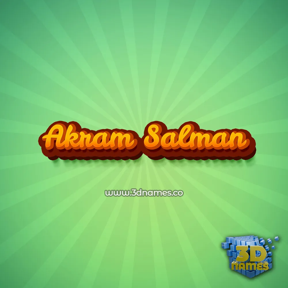 akram salman in Green Rays style - 3D name wallpaper