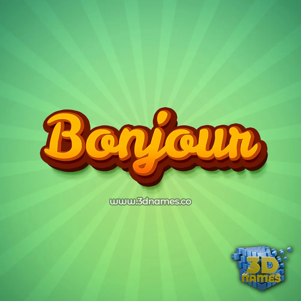 bonjour in Green Rays style - 3D name wallpaper