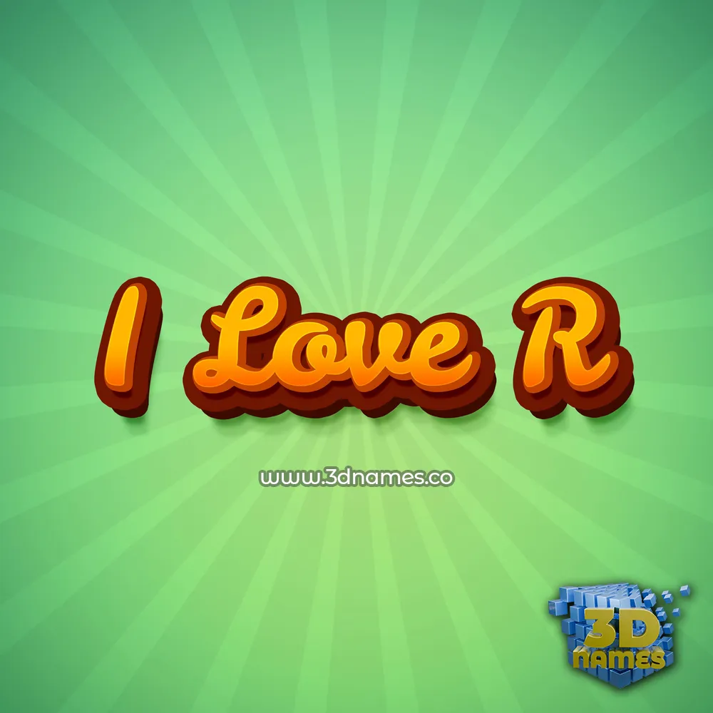 i love r in Green Rays style - 3D name wallpaper