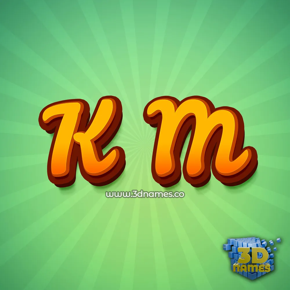 k m in Green Rays style - 3D name wallpaper