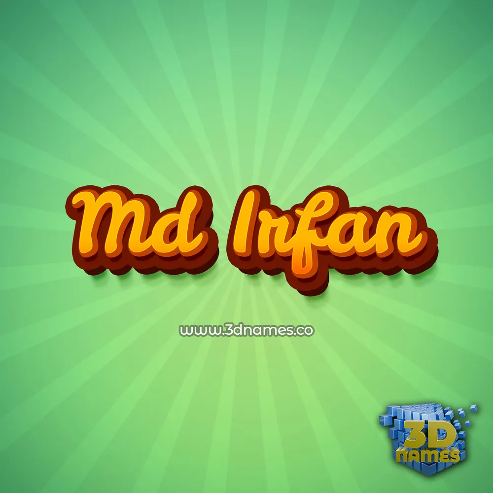 md irfan in Green Rays style - 3D name wallpaper