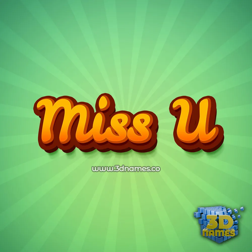 miss u in Green Rays style - 3D name wallpaper