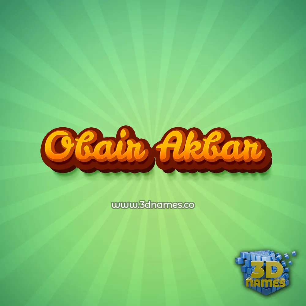 obair akbar in Green Rays style - 3D name wallpaper