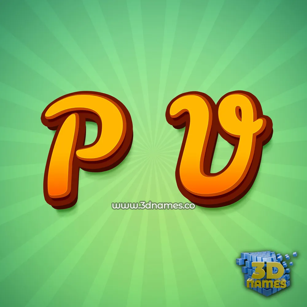 p v in Green Rays style - 3D name wallpaper