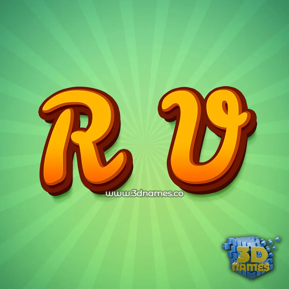 r v in Green Rays style - 3D name wallpaper