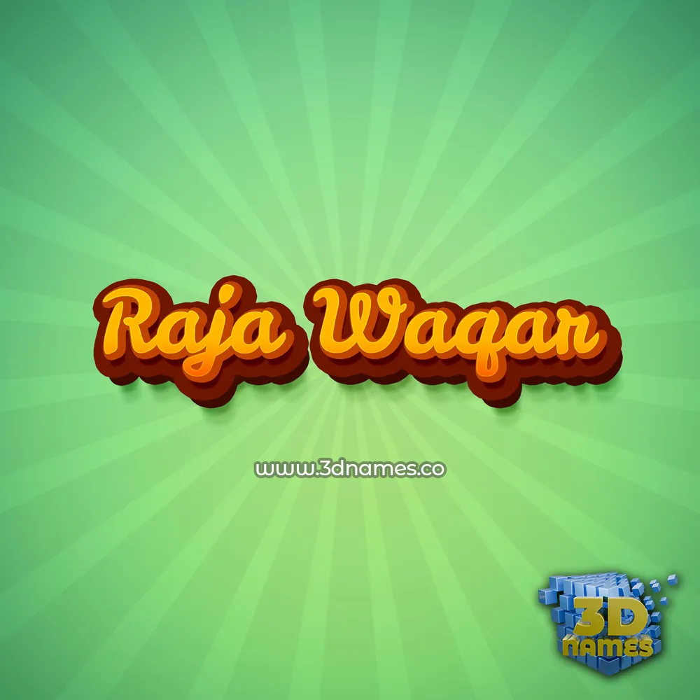 raja waqar in Green Rays style - 3D name wallpaper