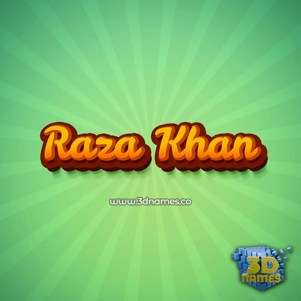 raza khan in Green Rays style - 3D name wallpaper