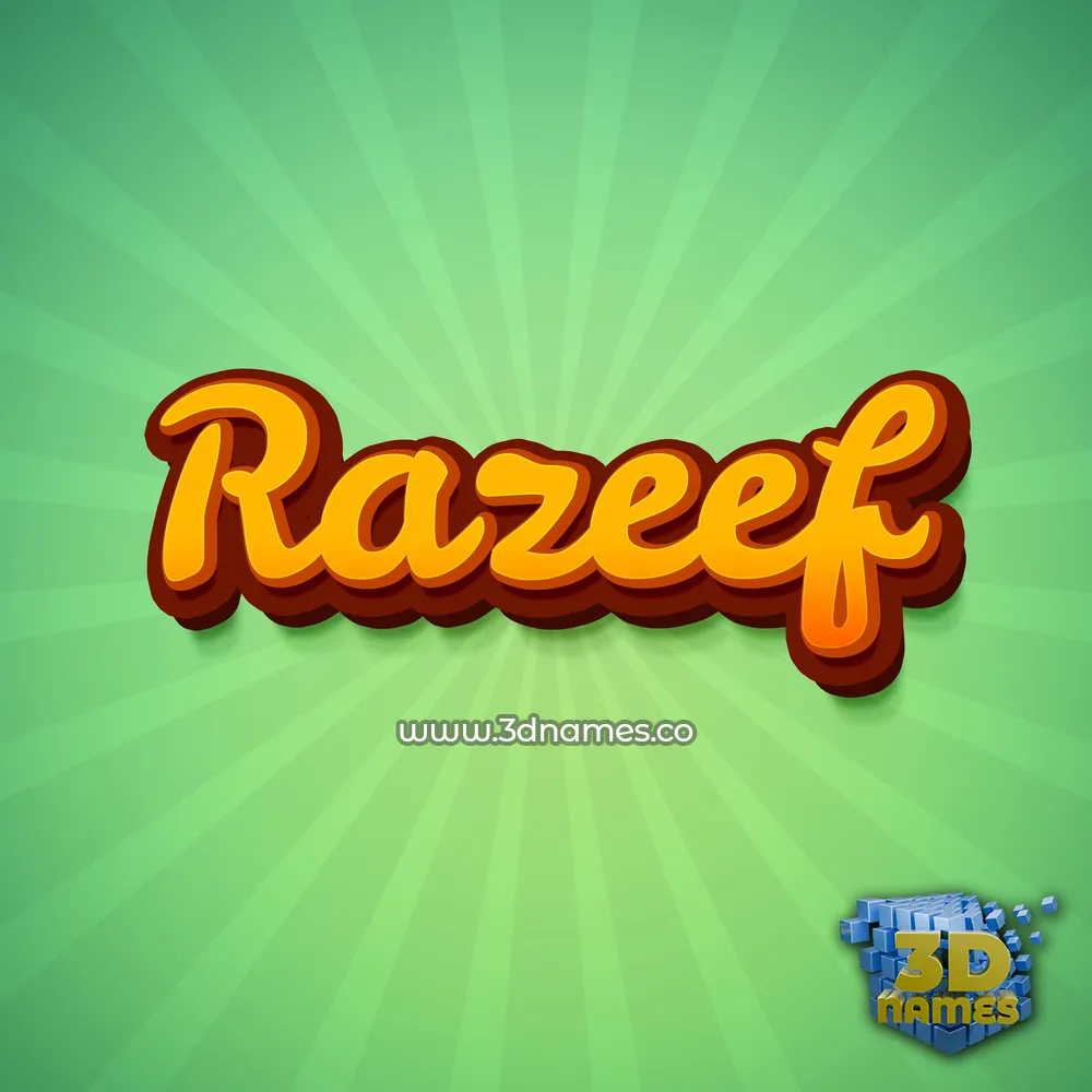 razeef in Green Rays style - 3D name wallpaper