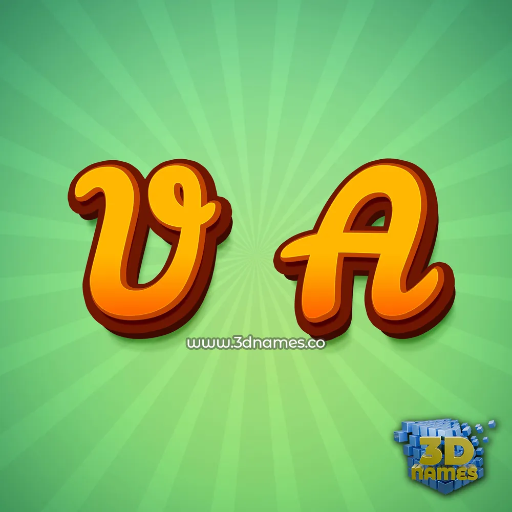 v a in Green Rays style - 3D name wallpaper