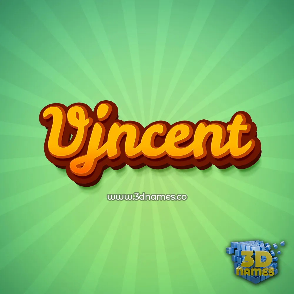 vjncent in Green Rays style - 3D name wallpaper