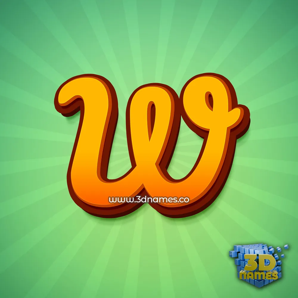 w in Green Rays style - 3D name wallpaper