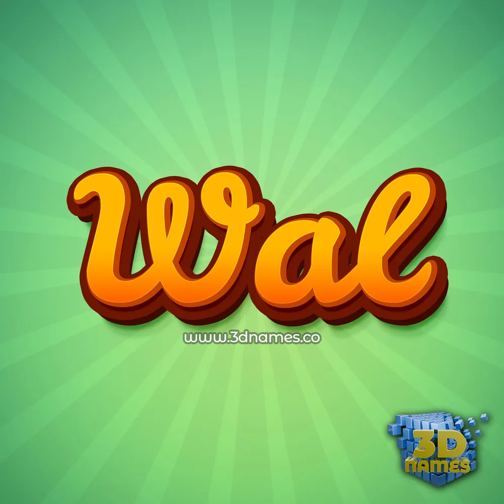 wal in Green Rays style - 3D name wallpaper