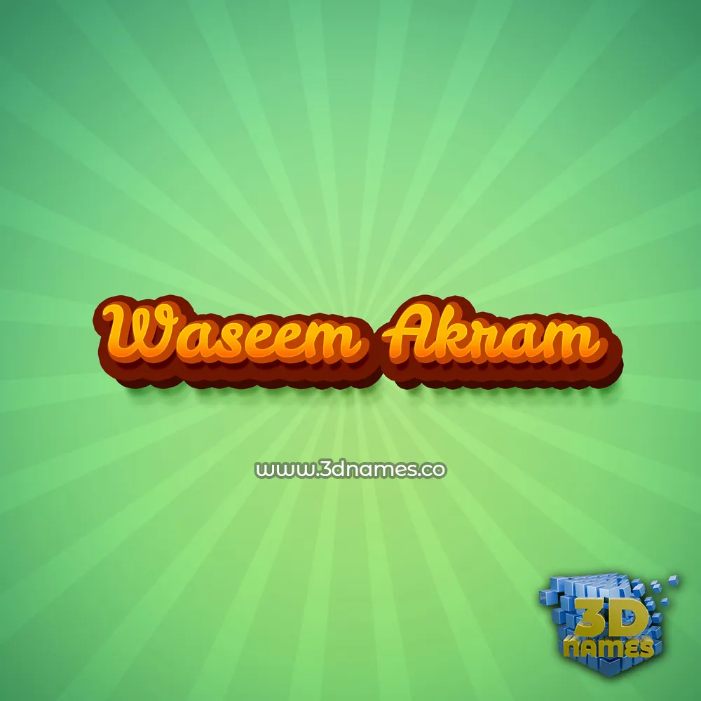 waseem akram in Green Rays style - 3D name wallpaper