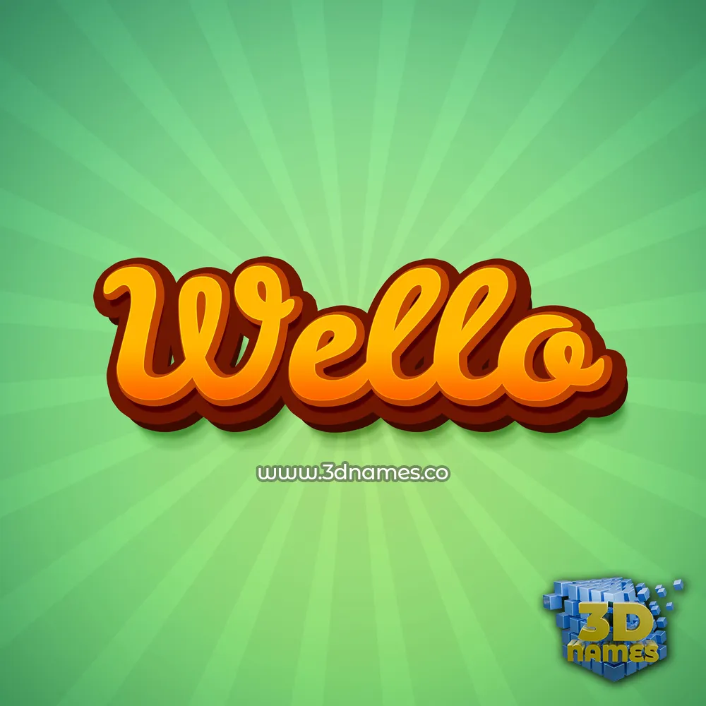 wello in Green Rays style - 3D name wallpaper