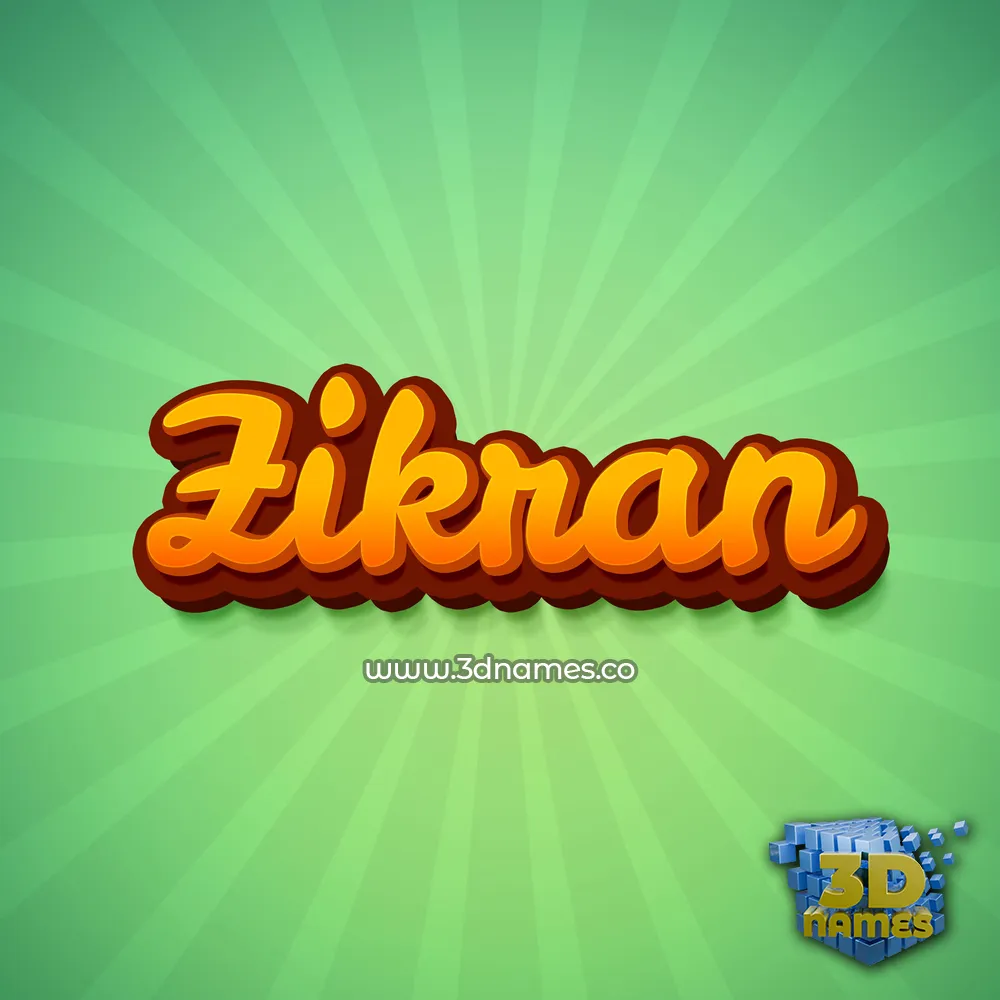 zikran in Green Rays style - 3D name wallpaper