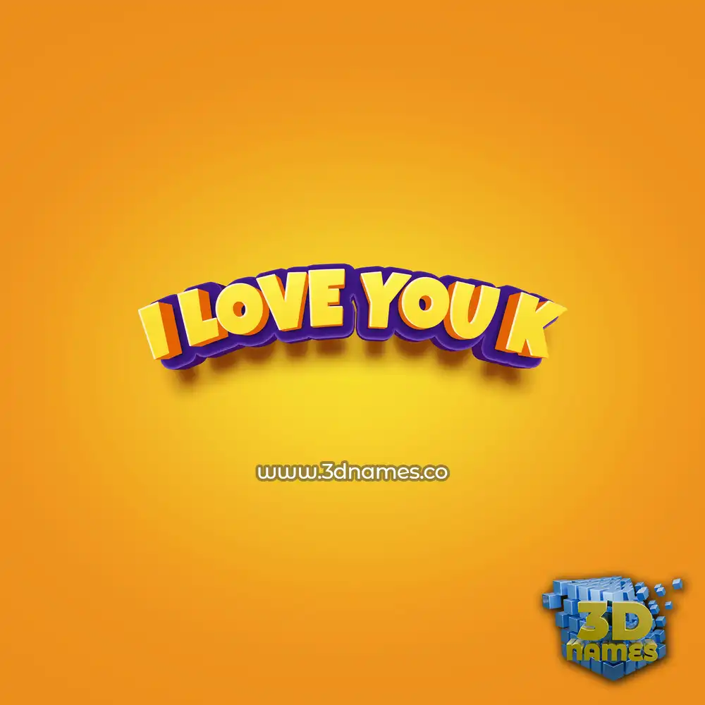 i love you k in Orange Toon style - 3D name wallpaper