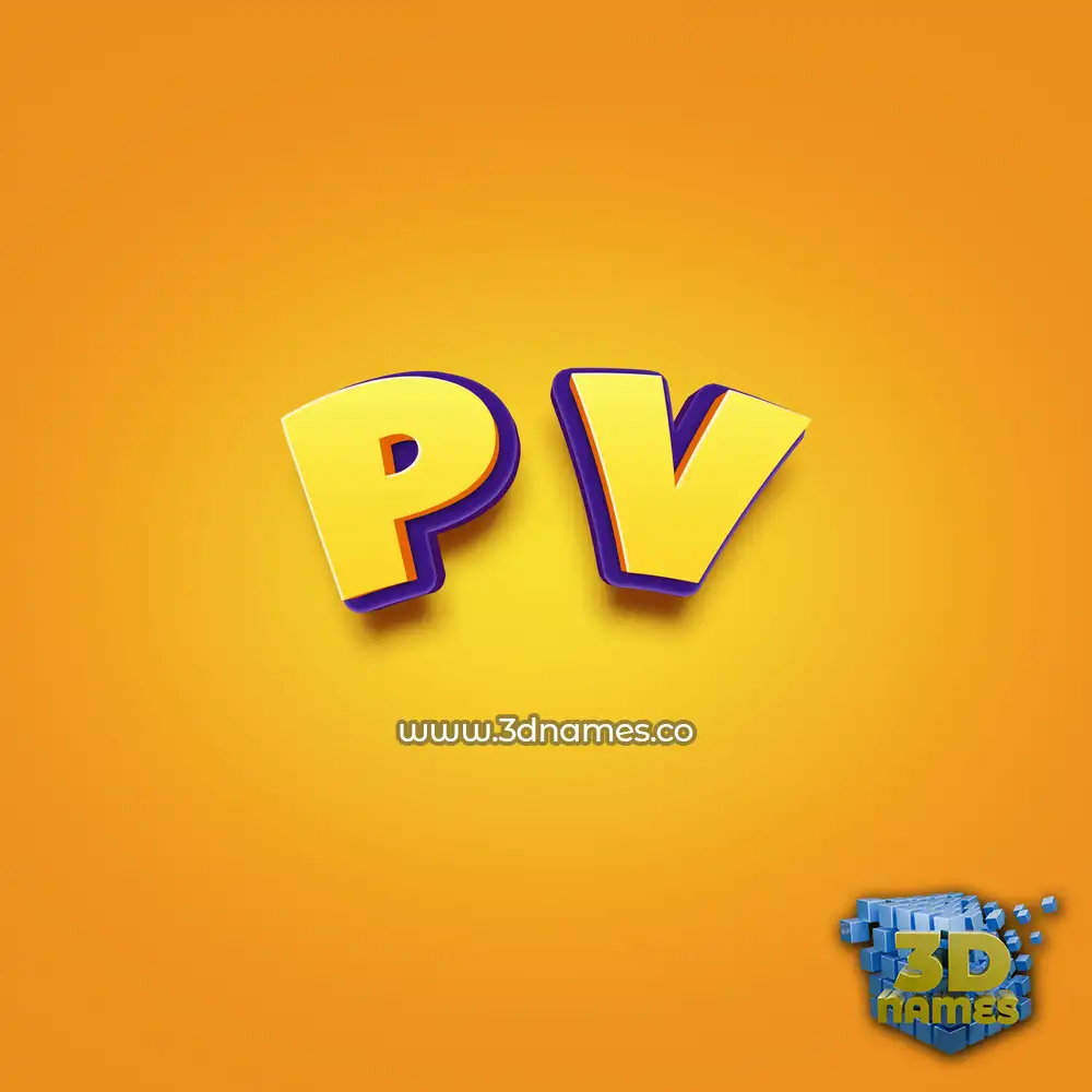 p v in Orange Toon style - 3D name wallpaper