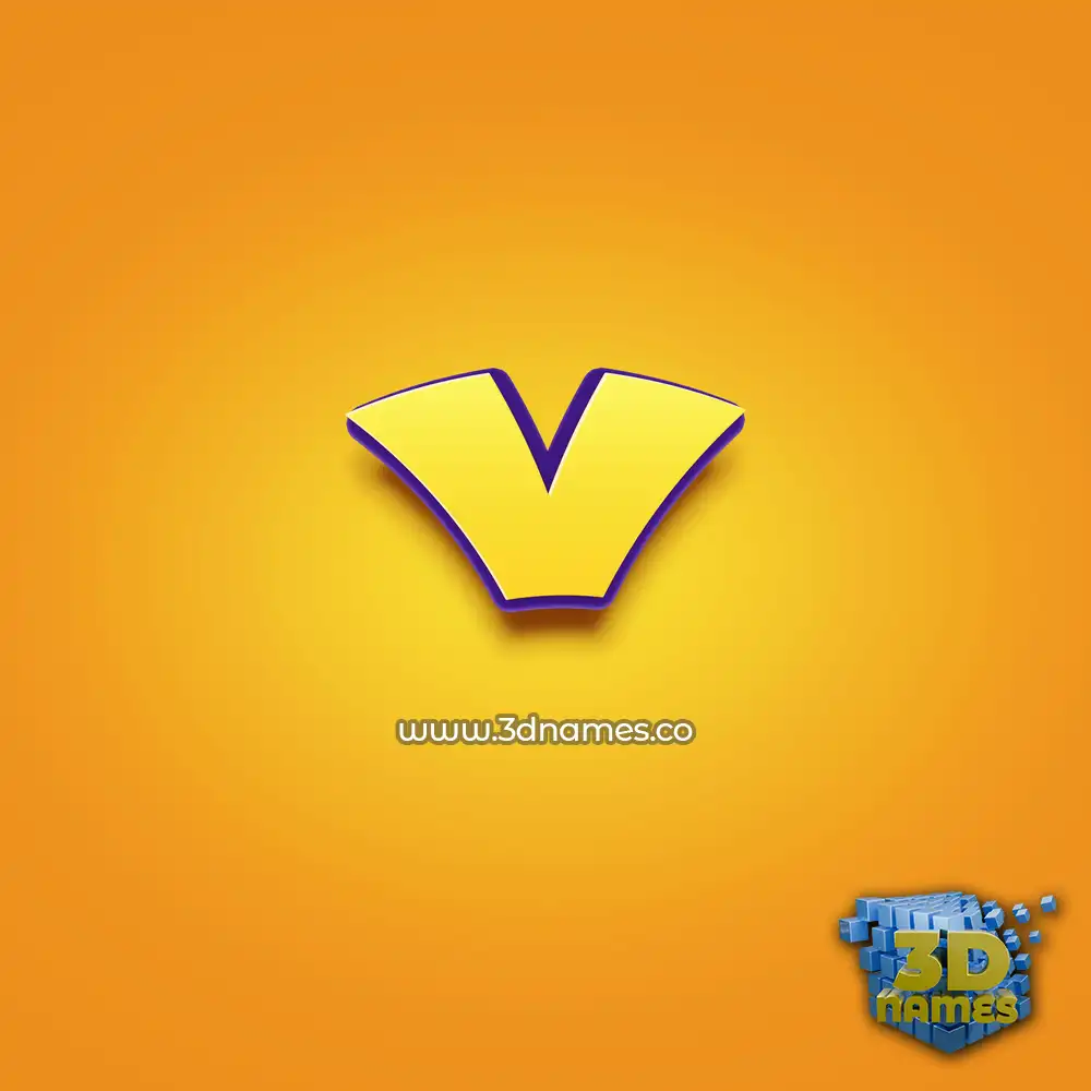 v in Orange Toon style - 3D name wallpaper