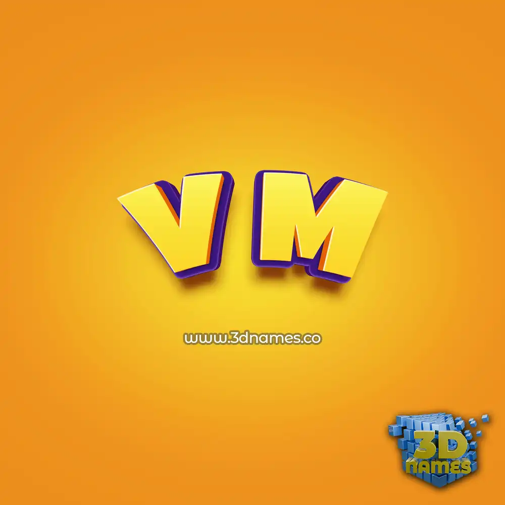 v m in Orange Toon style - 3D name wallpaper