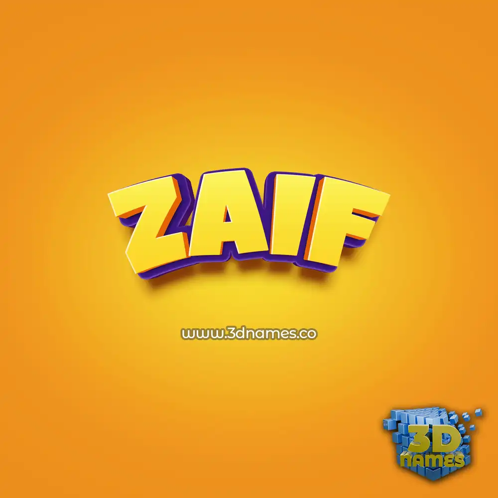 zaif in Orange Toon style - 3D name wallpaper