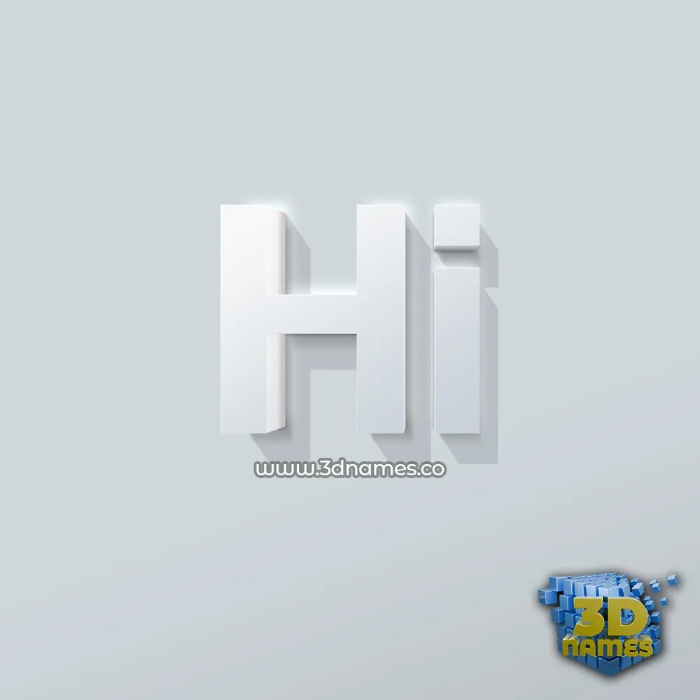 hi in Clean White style - 3D name wallpaper