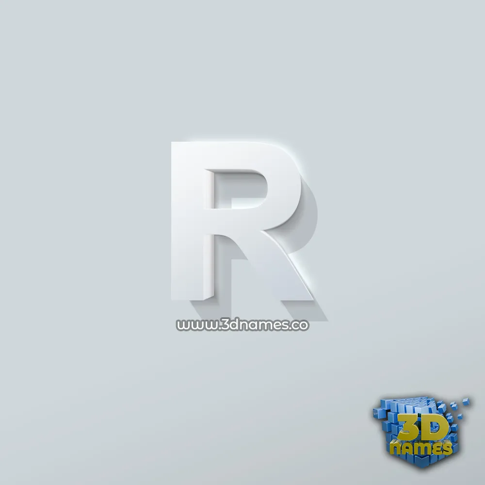 r in Clean White style - 3D name wallpaper