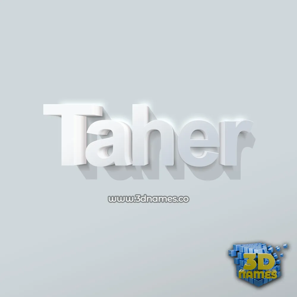 taher in Clean White style - 3D name wallpaper