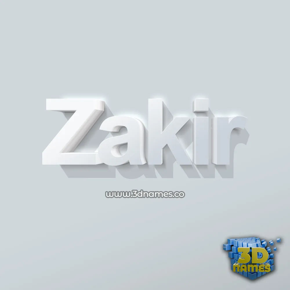 zakir in Clean White style - 3D name wallpaper
