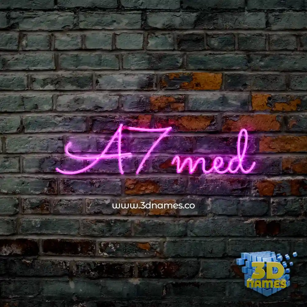 a7med in Pink Neon style - 3D name wallpaper