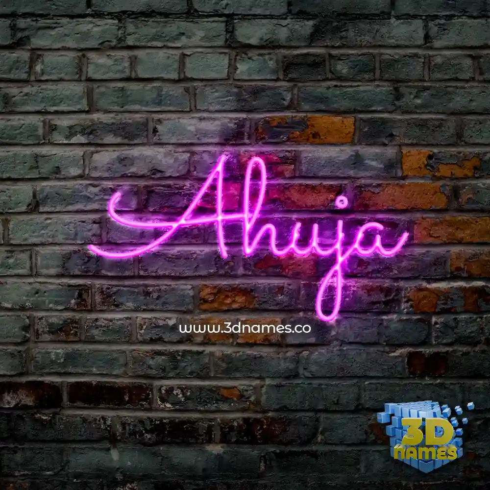 ahuja in Pink Neon style - 3D name wallpaper