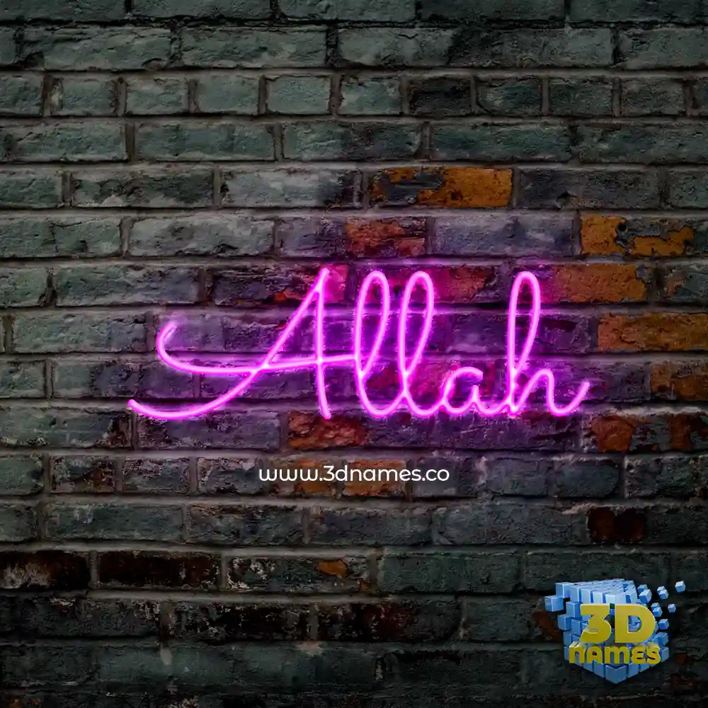allah in Pink Neon style - 3D name wallpaper