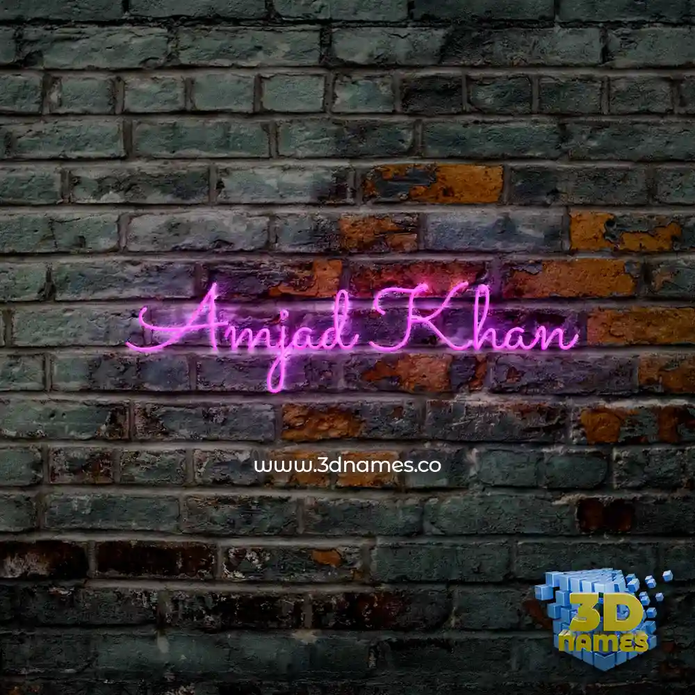 amjad khan in Pink Neon style - 3D name wallpaper
