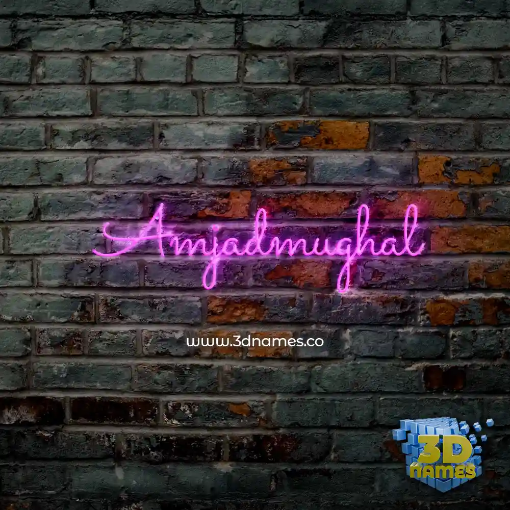 amjadmughal in Pink Neon style - 3D name wallpaper
