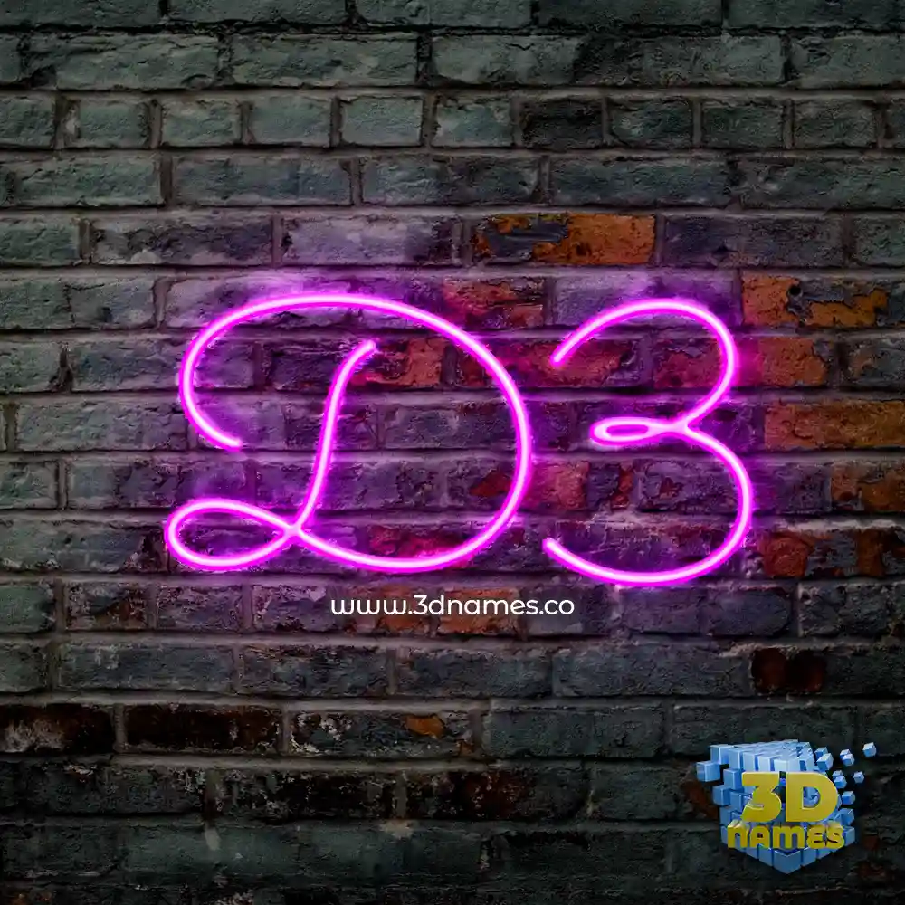 d3 in Pink Neon style - 3D name wallpaper