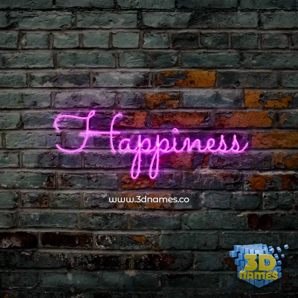 happiness in Pink Neon style - 3D name wallpaper