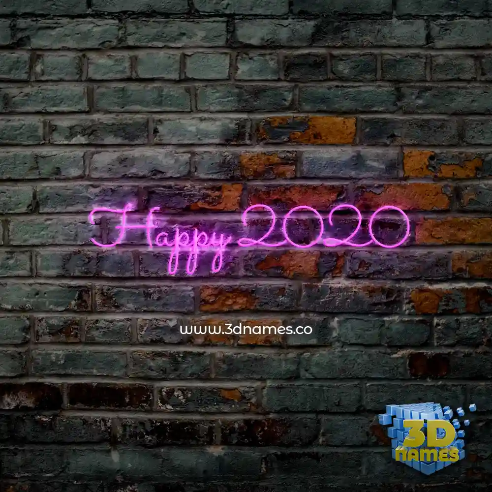 happy 2020 in Pink Neon style - 3D name wallpaper
