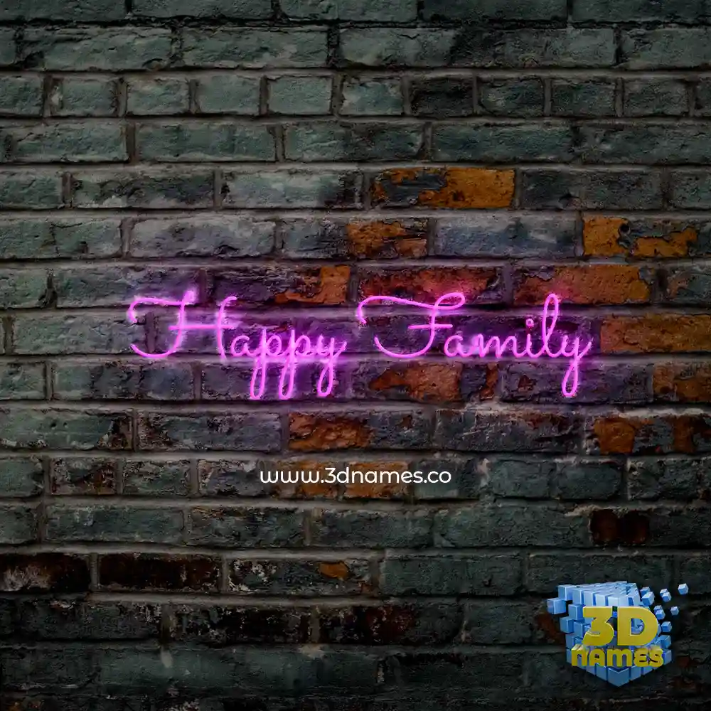 happy family in Pink Neon style - 3D name wallpaper